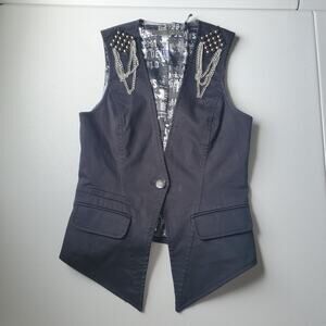 y2k Grunge Punk Guess Vest Womens XS Black Studded Chain Biker Punk Rock